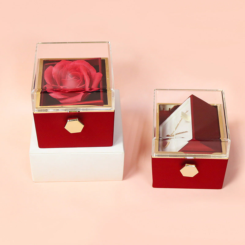 Rotating Soap Flower Rose Jewelry Box – Creative Gift for Women, Valentine’s Day, Anniversaries
