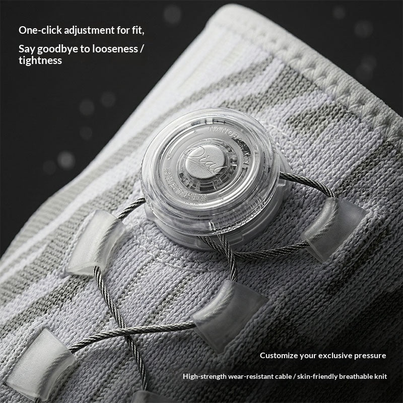 Macro of the fit dial, cable lacing, and breathable knitted nylon