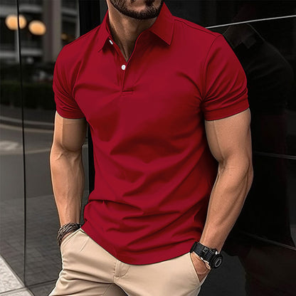 Men's Solid Color Short Sleeve Polo Shirt - Summer Button Lapel Top