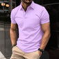 Men's Solid Color Short Sleeve Polo Shirt - Summer Button Lapel Top