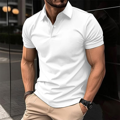 Men's Solid Color Short Sleeve Polo Shirt - Summer Button Lapel Top