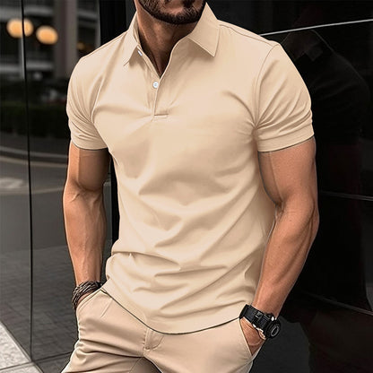 Men's Solid Color Short Sleeve Polo Shirt - Summer Button Lapel Top