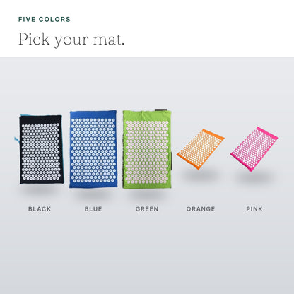 Five colors - black, blue, green, orange and pink mats