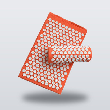 Acupressure mat and pillow set in orange