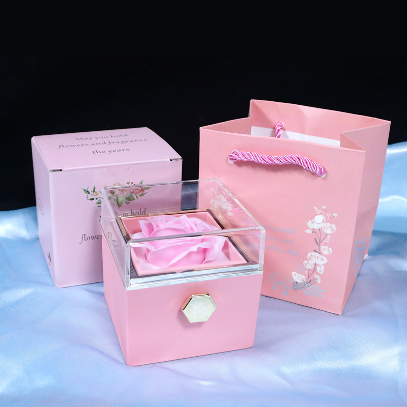 Rotating Soap Flower Rose Jewelry Box – Creative Gift for Women, Valentine’s Day, Anniversaries