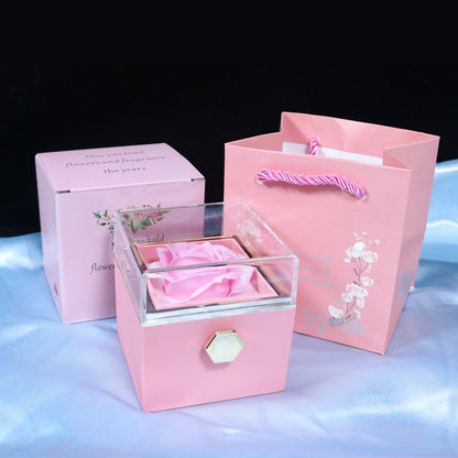 Rotating Soap Flower Rose Jewelry Box – Creative Gift for Women, Valentine’s Day, Anniversaries
