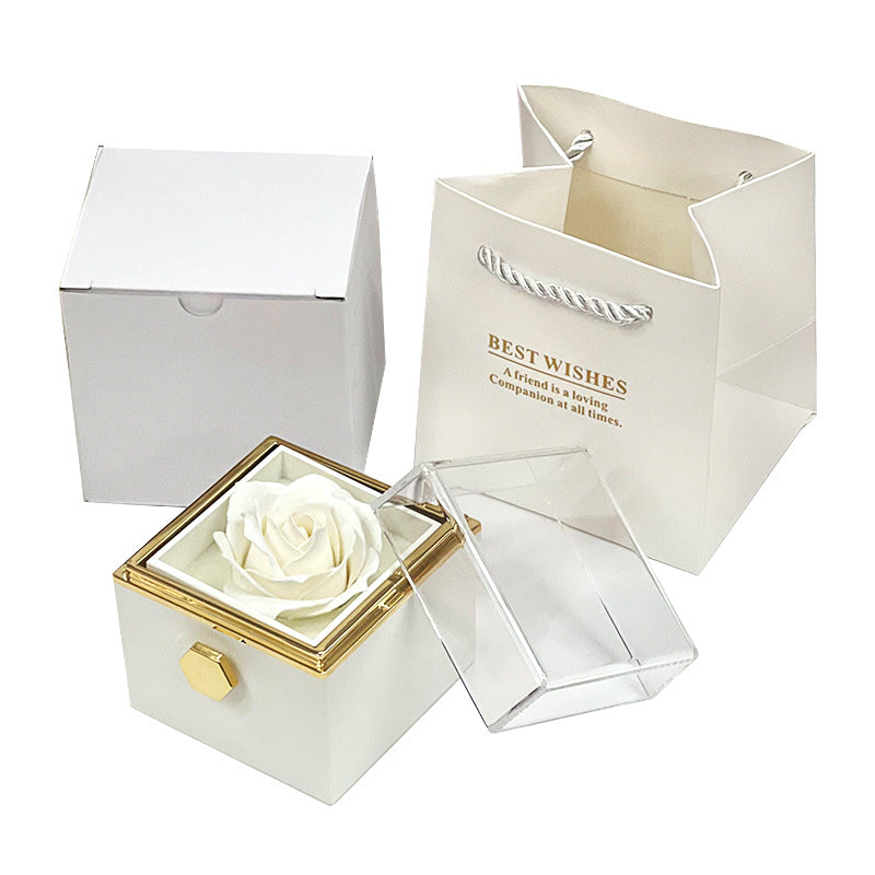 Rotating Soap Flower Rose Jewelry Box – Creative Gift for Women, Valentine’s Day, Anniversaries