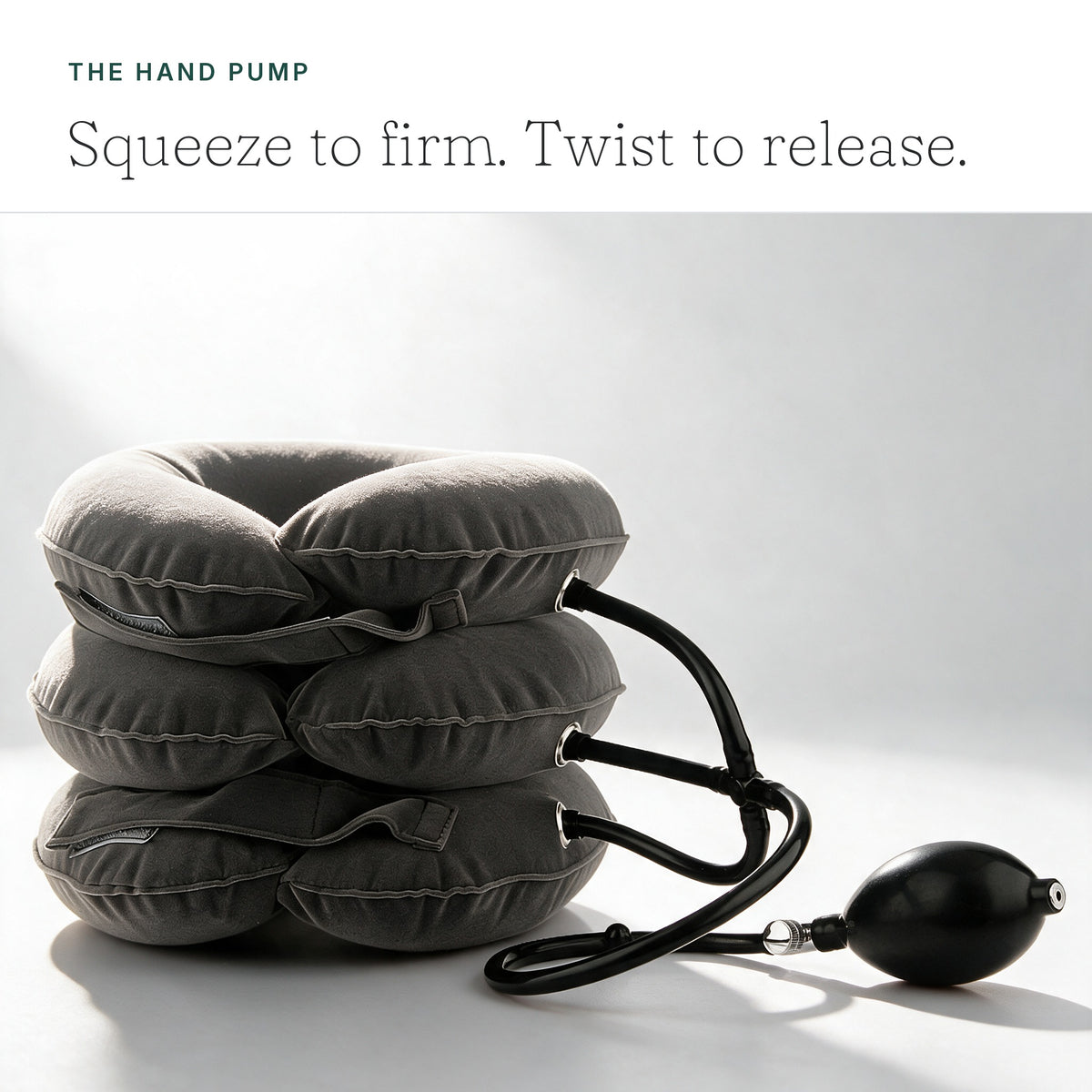 The hand pump - squeeze to firm, twist the valve to release